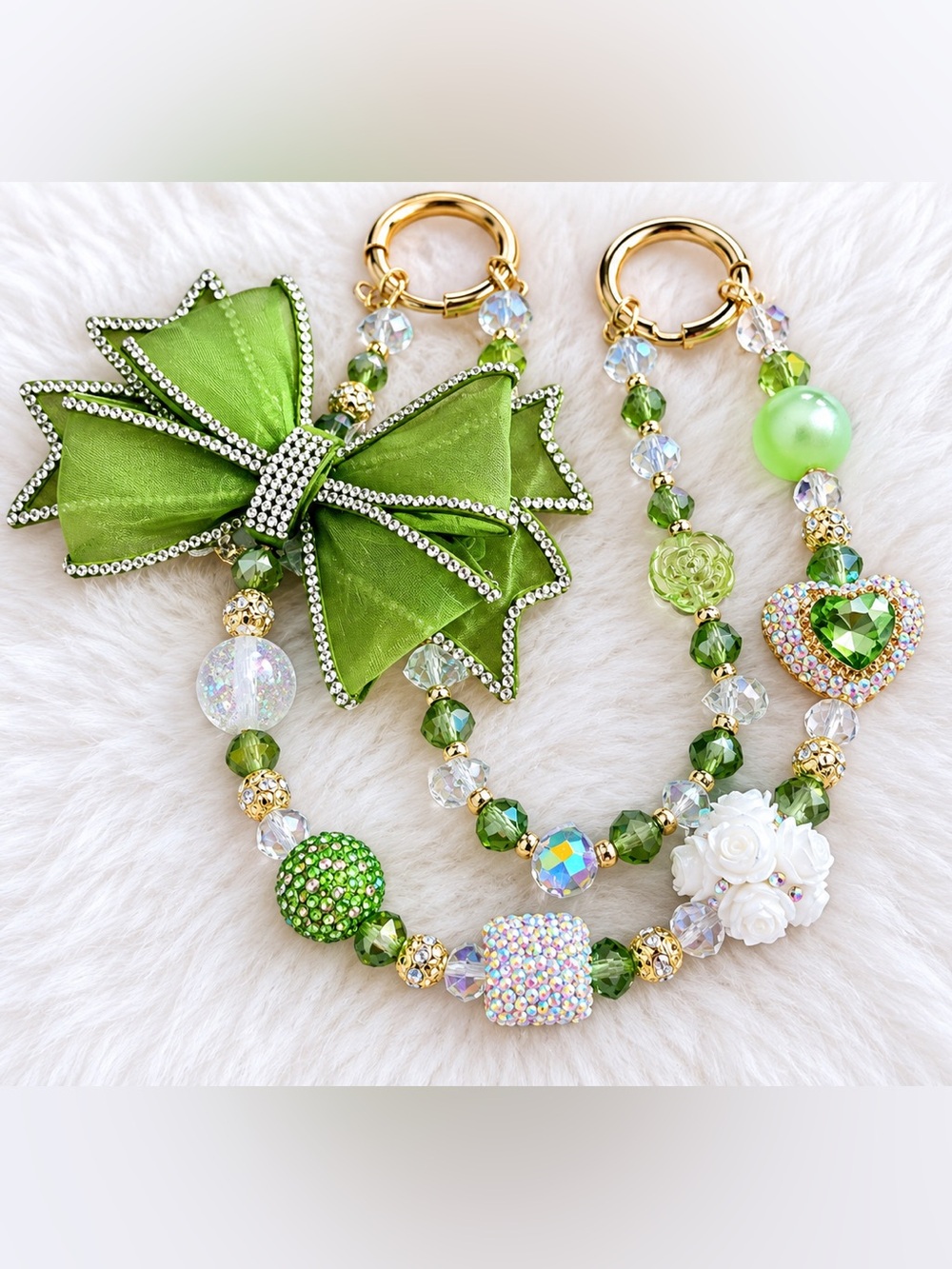 Green Crystal Bow Statement bag, charm handmade